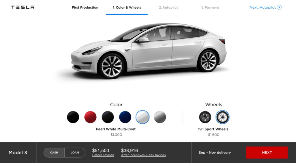 Tesla Model 3 Configurator