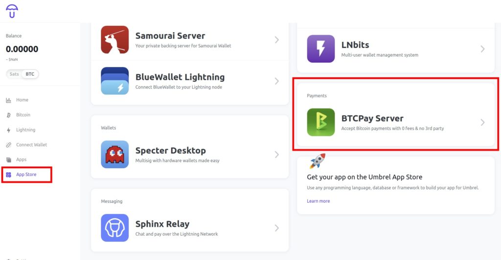 Umbrel BTCPay Install